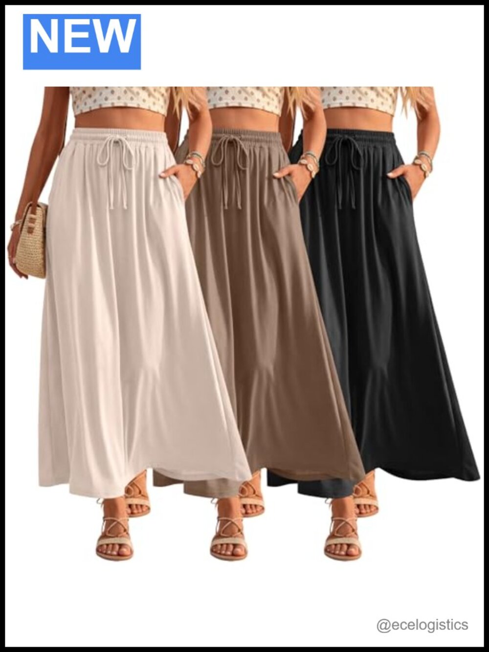 3 Pack Women's High Stretch A-Line Floor Length Skirts with Pockets